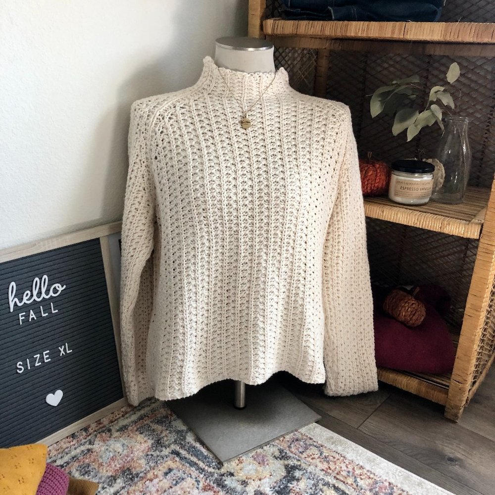 Vintage Chunky Knit Cream Mock Neck Sweater